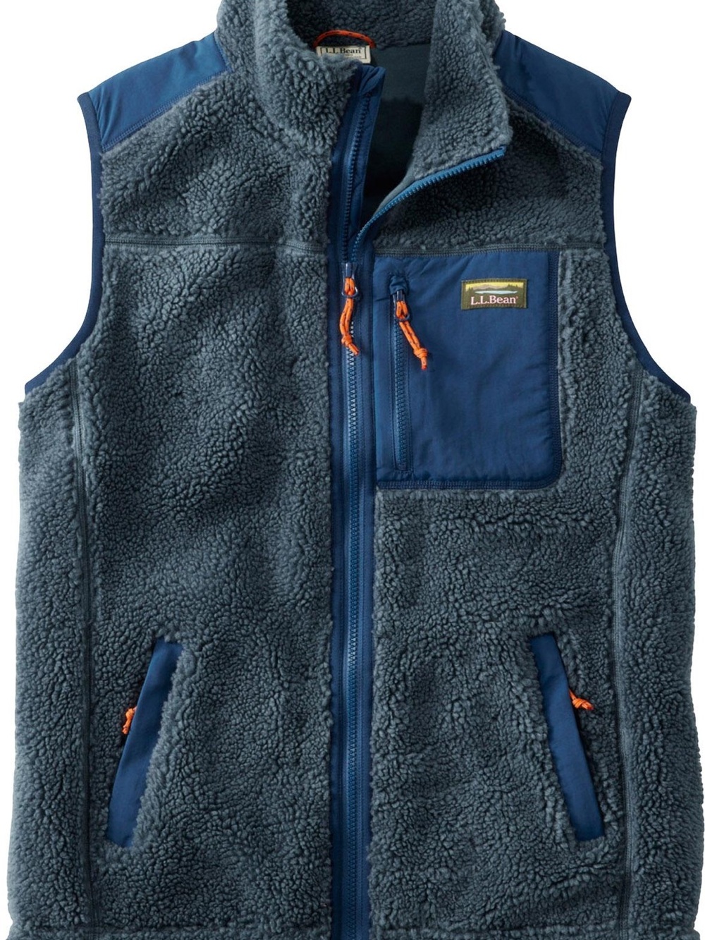 L.L. Bean Blue Sherpa Fleece Vest with Orange Accents